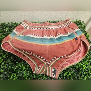 Aviator Nation jogger shorts "Tulum Rainbow" print. 